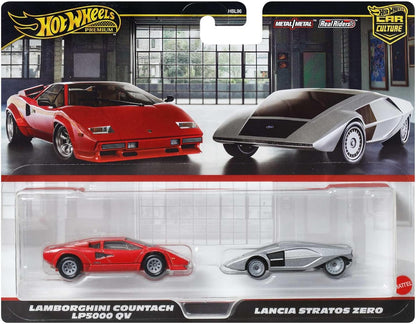 Hot Wheels Premium Car Culture 2-Pack of 1:64 Scale Vehicles, Unique Pairings, Real Riders Tires, Metal/Metal Chassis, Toy for Collectors, JBL02