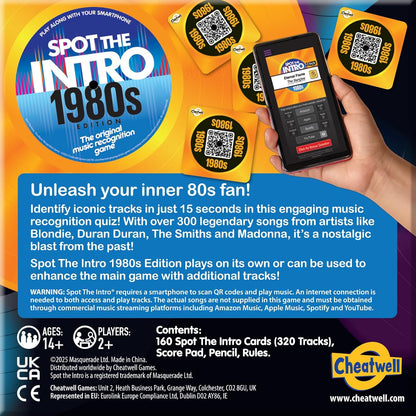 Cheatwell Games Spot The Intro Music Recognition Quiz Game - 1980's Edition - Ages 14+