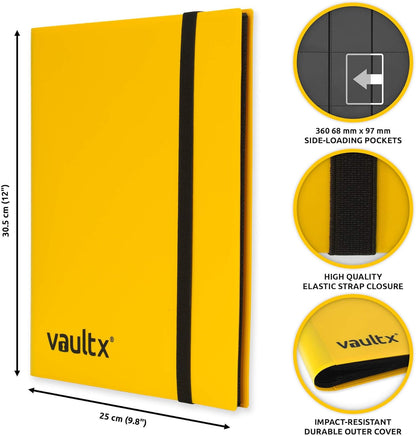 Vault X 9 Pocket Trading Card Strap Binder, 360 cards, Standard, 20 Side-Loading Pages, Folder for Collectible Card Games, Sports, TCG (Yellow