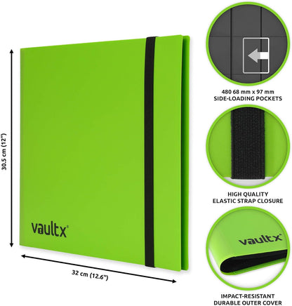 Vault X 12 Pocket Trading Card Strap Binder, 480 cards, Standard, 20 Side-Loading Pages, Folder for Collectible Card Games, Sports, TCG (Green
