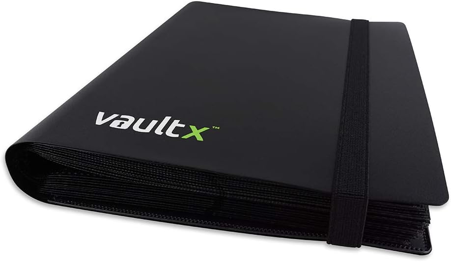 Vault X 4 Pocket Trading Card Strap Binder, 160 cards, Standard, 20 Side-Loading Pages, Folder for Collectible Card Games, Sports, TCG (Black