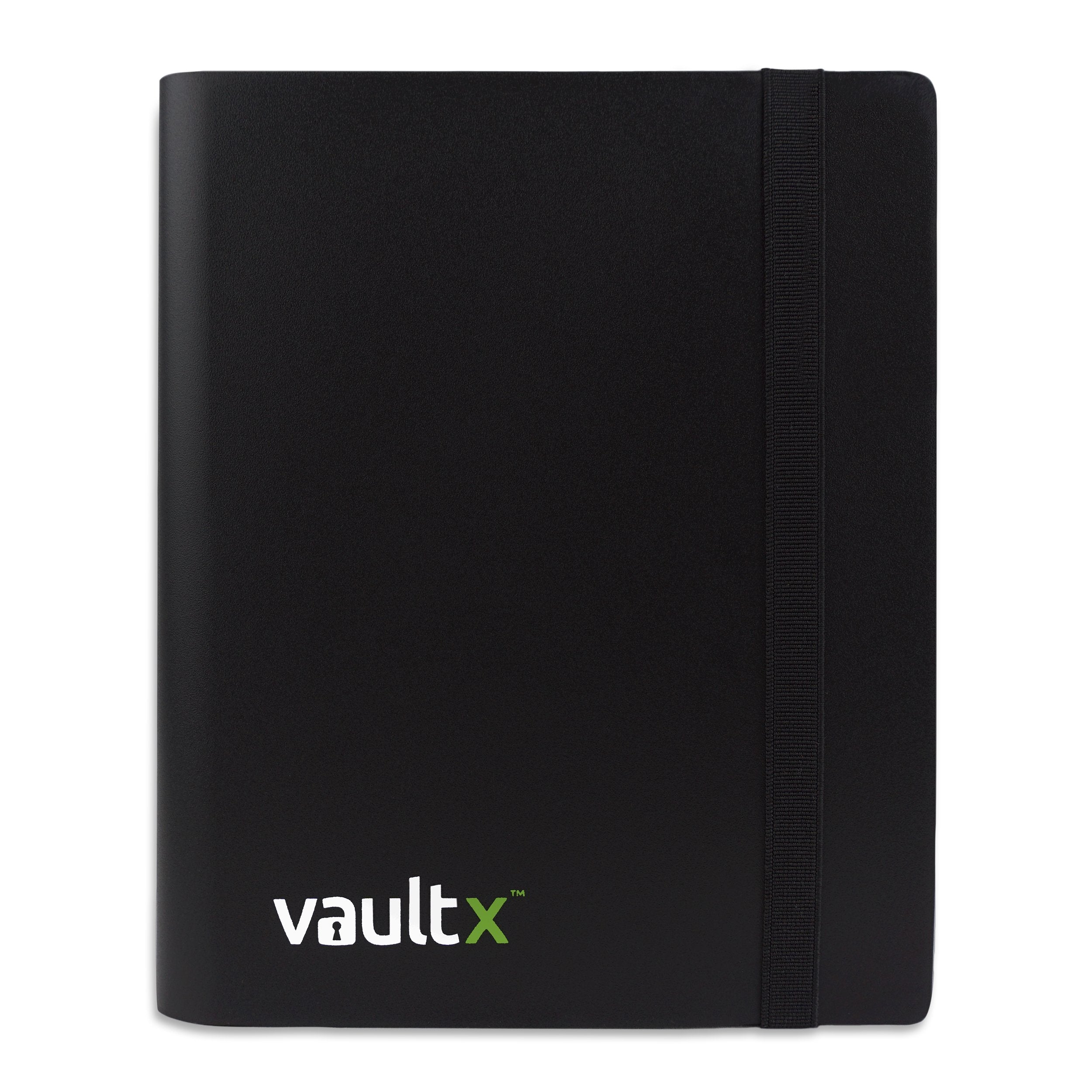 Vault X 4 Pocket Trading Card Strap Binder, 160 cards, Standard, 20 Side-Loading Pages, Folder for Collectible Card Games, Sports, TCG (Black