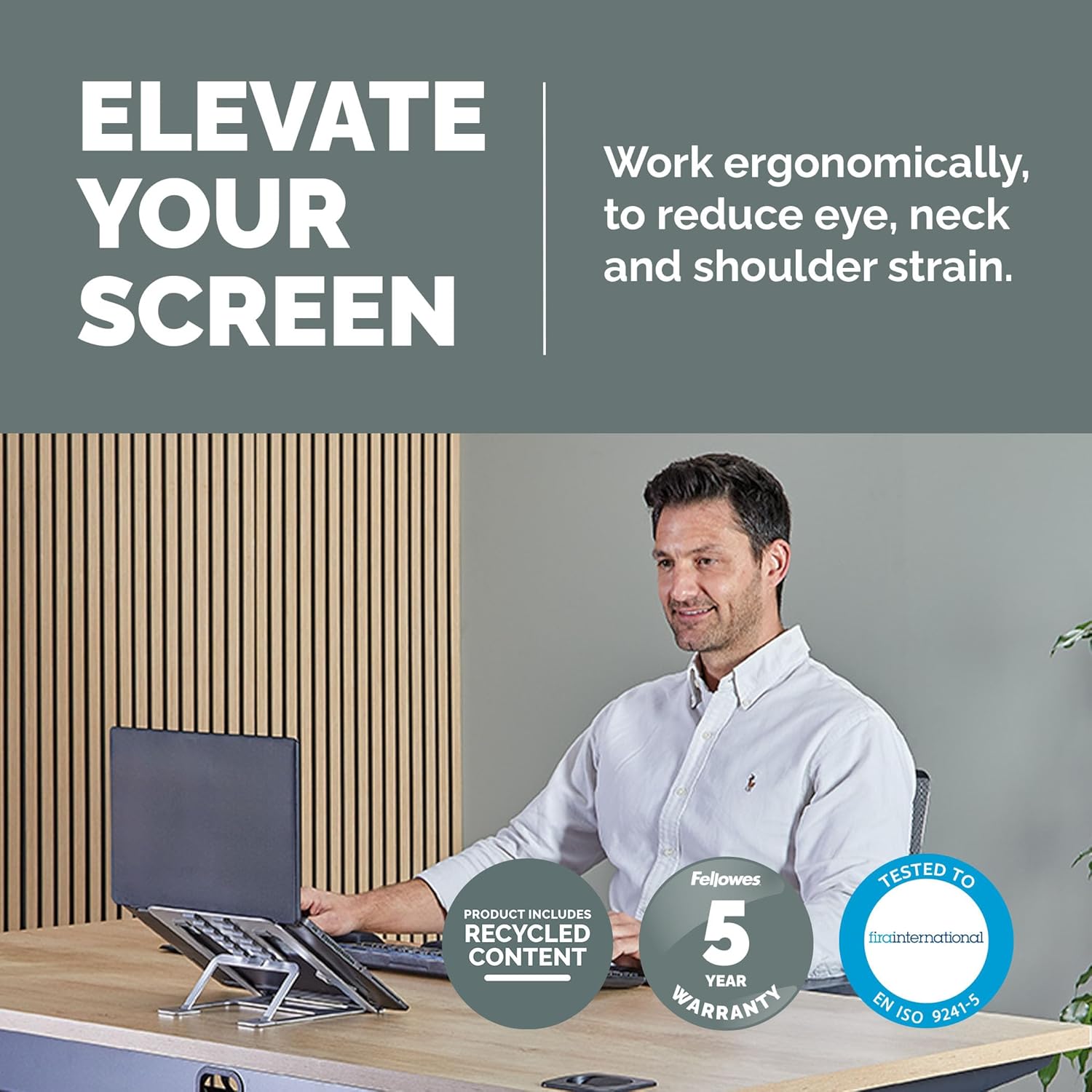 Fellowes Elevador para Portátil Alumia™ – Soporte Metálico Ergonómico y Ajustable en Altura e Inclinación – Plegable de Aluminio Reciclado – para Casa, Oficina o Trabajo Híbrido – Plata