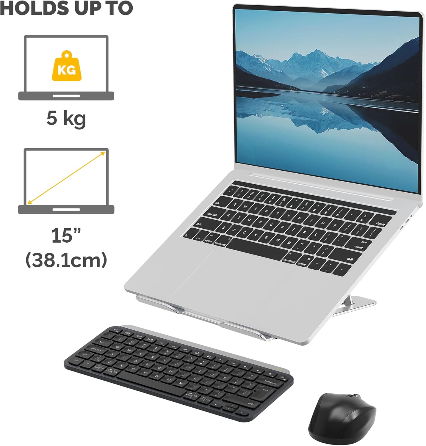 Fellowes Elevador para Portátil Alumia™ – Soporte Metálico Ergonómico y Ajustable en Altura e Inclinación – Plegable de Aluminio Reciclado – para Casa, Oficina o Trabajo Híbrido – Plata