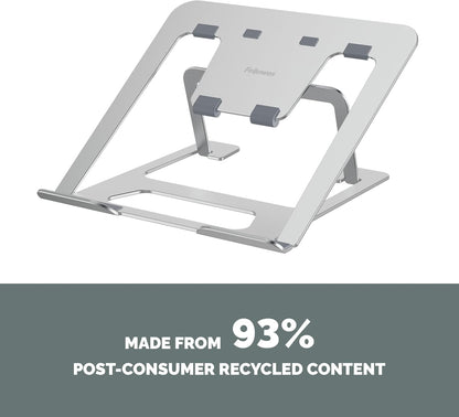 Fellowes Elevador para Portátil Alumia™ – Soporte Metálico Ergonómico y Ajustable en Altura e Inclinación – Plegable de Aluminio Reciclado – para Casa, Oficina o Trabajo Híbrido – Plata