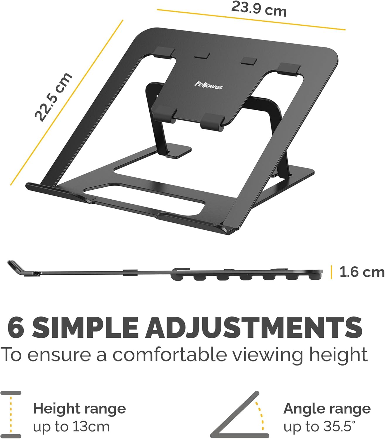 Fellowes Elevador para Portátil Alumia™ – Soporte Metálico Ergonómico y Ajustable en Altura e Inclinación – Plegable de Aluminio Reciclado – para Casa, Oficina o Trabajo Híbrido –
