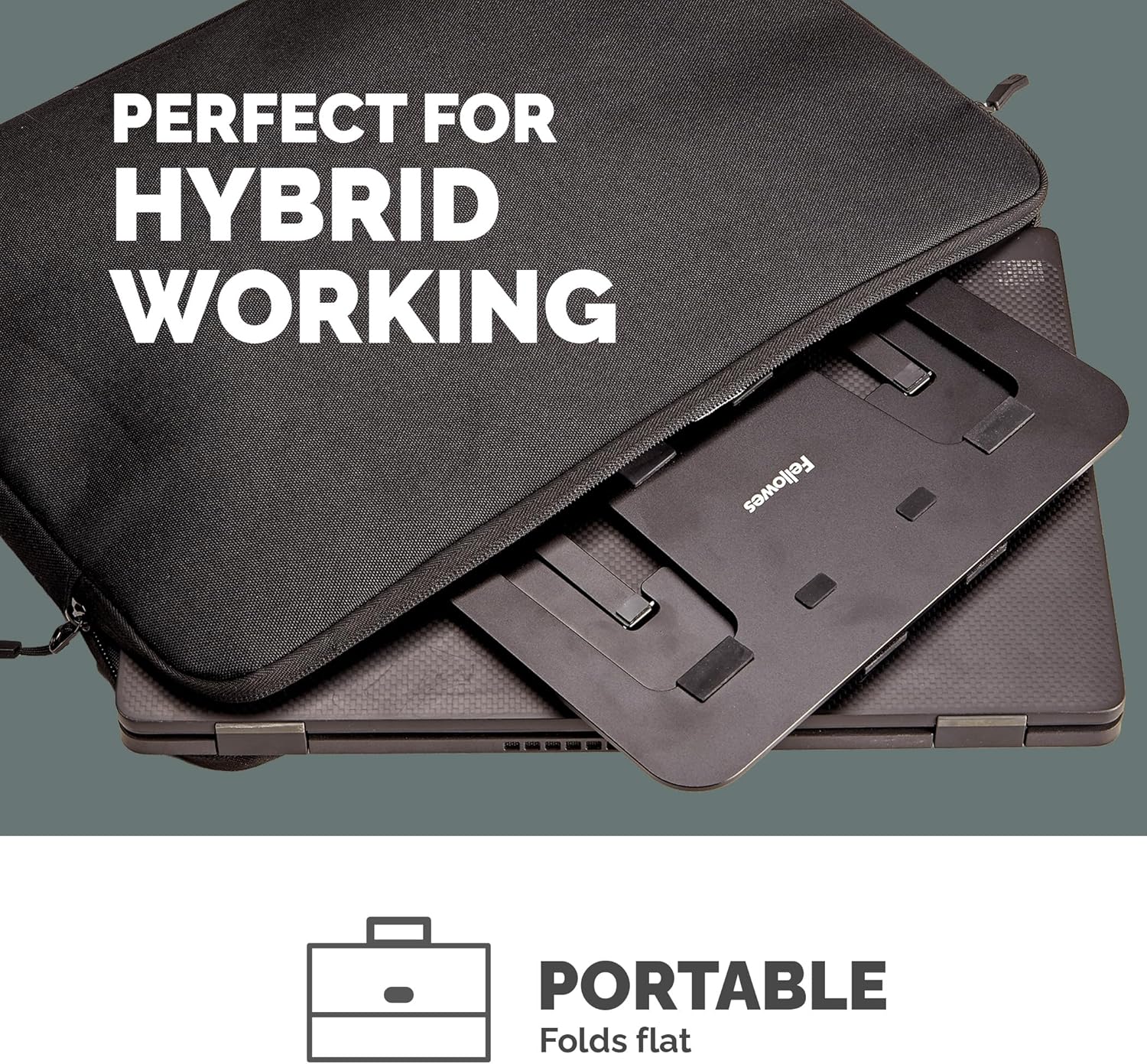 Fellowes Elevador para Portátil Alumia™ – Soporte Metálico Ergonómico y Ajustable en Altura e Inclinación – Plegable de Aluminio Reciclado – para Casa, Oficina o Trabajo Híbrido –