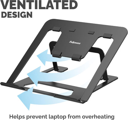 Fellowes Elevador para Portátil Alumia™ – Soporte Metálico Ergonómico y Ajustable en Altura e Inclinación – Plegable de Aluminio Reciclado – para Casa, Oficina o Trabajo Híbrido –