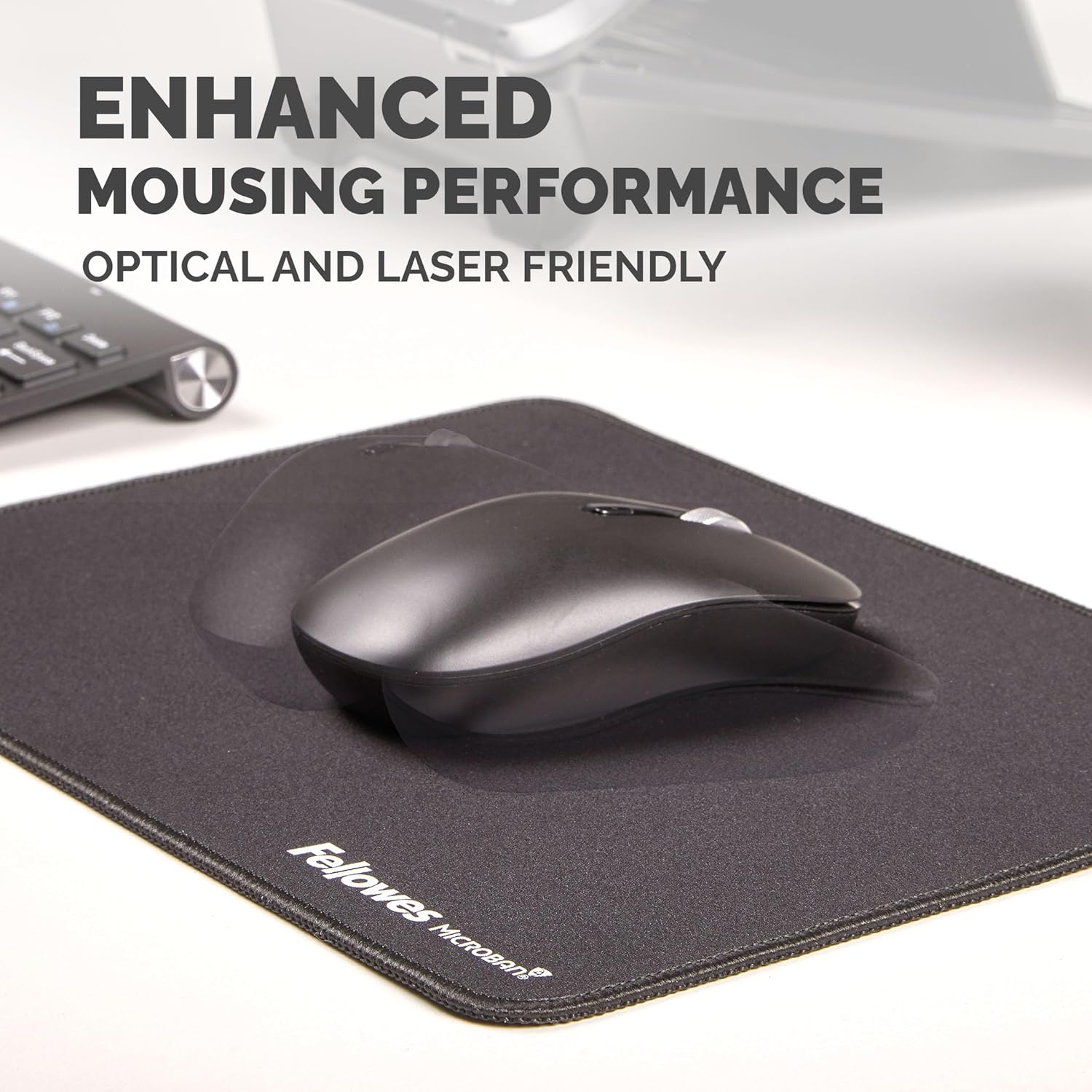 Fellowes Extra-Large Ergonomic Mousepad Black – Non-Slip Rubber Base, Durable Stitched Edges, Microban Protection, Eco-Friendly, and Optimized for Optical & Laser Mice