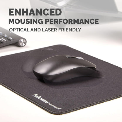 Fellowes Extra-Large Ergonomic Mousepad Black – Non-Slip Rubber Base, Durable Stitched Edges, Microban Protection, Eco-Friendly, and Optimized for Optical & Laser Mice