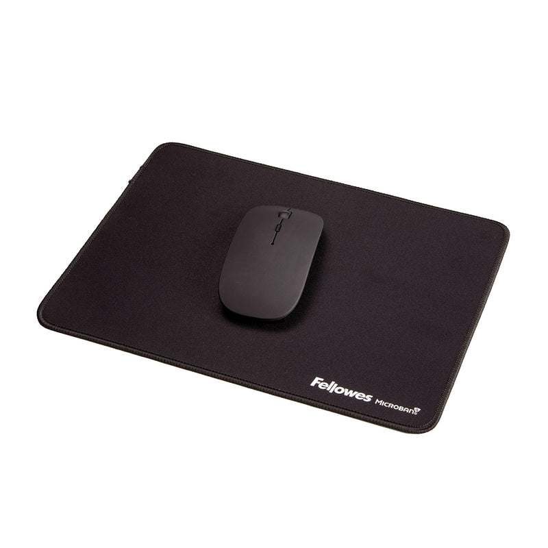 Fellowes Extra-Large Ergonomic Mousepad Black – Non-Slip Rubber Base, Durable Stitched Edges, Microban Protection, Eco-Friendly, and Optimized for Optical & Laser Mice