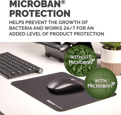 Fellowes Extra-Large Ergonomic Mousepad Black – Non-Slip Rubber Base, Durable Stitched Edges, Microban Protection, Eco-Friendly, and Optimized for Optical & Laser Mice