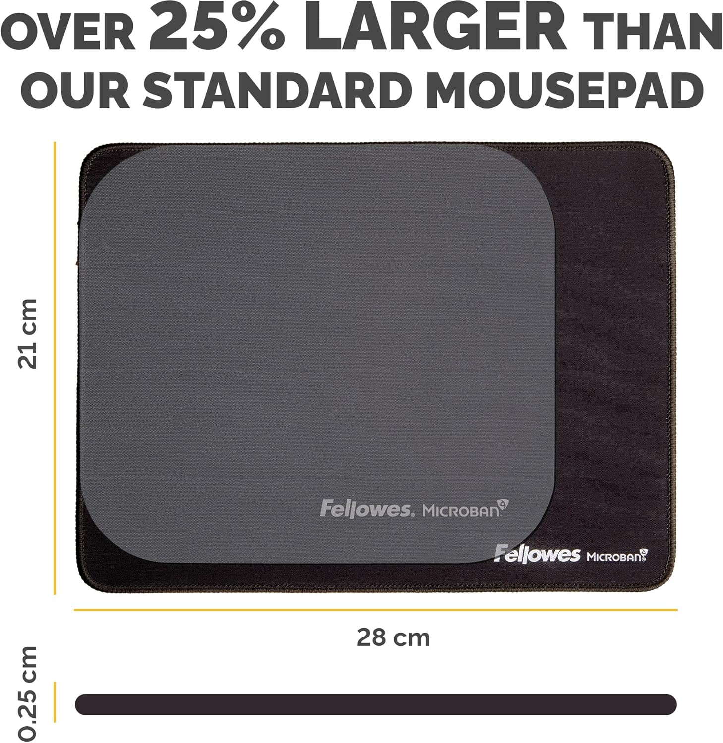 Fellowes Extra-Large Ergonomic Mousepad Black – Non-Slip Rubber Base, Durable Stitched Edges, Microban Protection, Eco-Friendly, and Optimized for Optical & Laser Mice
