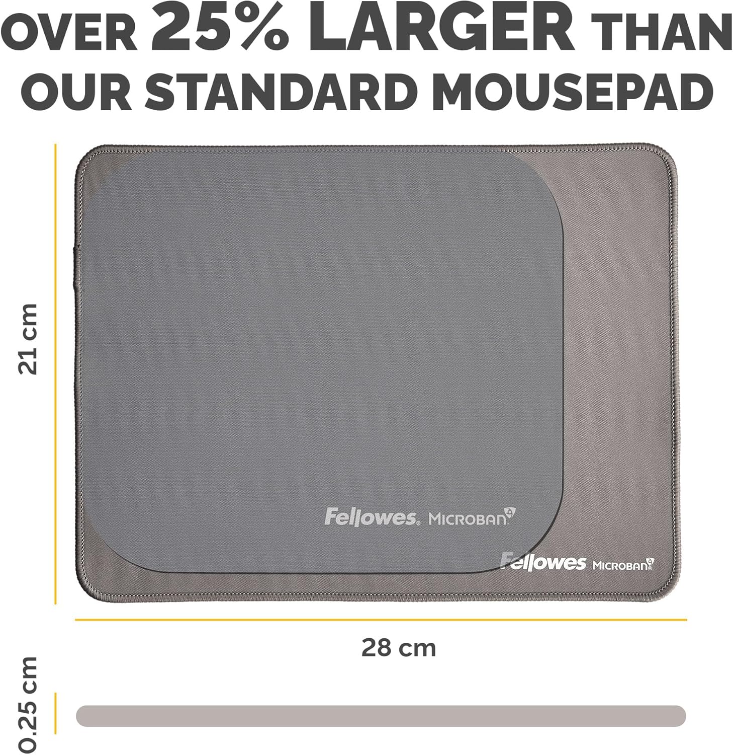 Fellowes Breyta Mousepad ergonomico extra-large grigio - Base in gomma antiscivolo, bordi cuciti resistenti, protezione Microban, ecologico e ottimizzato per mouse ottici e laser.