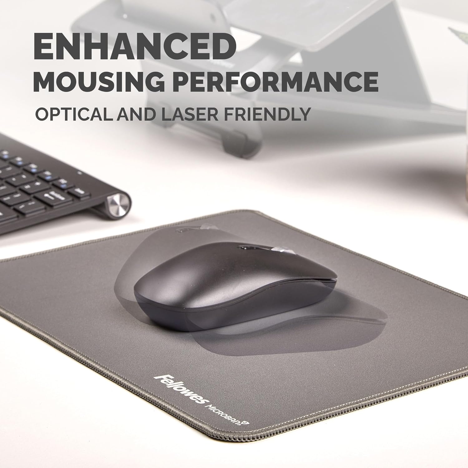 Fellowes Breyta Mousepad ergonomico extra-large grigio - Base in gomma antiscivolo, bordi cuciti resistenti, protezione Microban, ecologico e ottimizzato per mouse ottici e laser.