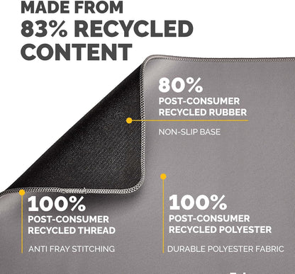 Fellowes Breyta Mousepad ergonomico extra-large grigio - Base in gomma antiscivolo, bordi cuciti resistenti, protezione Microban, ecologico e ottimizzato per mouse ottici e laser.