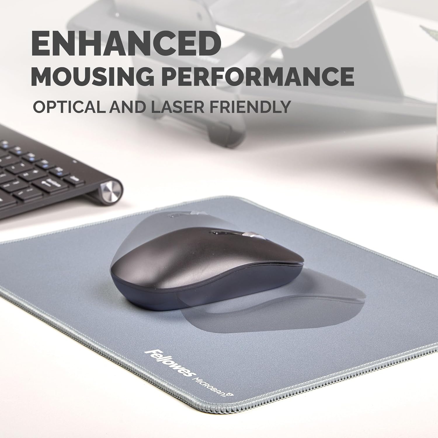Fellowes Extra-Large Ergonomic Mousepad Marine – Non-Slip Rubber Base, Durable Stitched Edges, Microban Protection, Eco-Friendly, and Optimized for Optical & Laser Mice