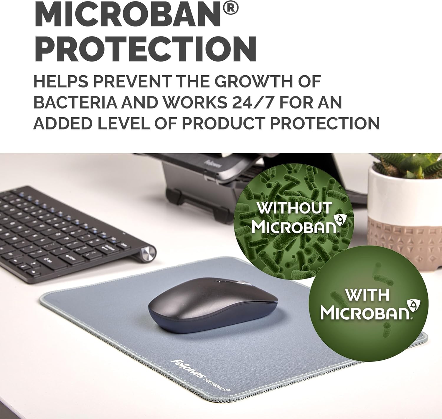Fellowes Extra-Large Ergonomic Mousepad Marine – Non-Slip Rubber Base, Durable Stitched Edges, Microban Protection, Eco-Friendly, and Optimized for Optical & Laser Mice