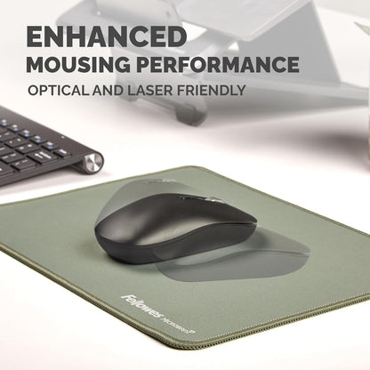 Fellowes Extra-Large Ergonomic Mousepad Sage – Non-Slip Rubber Base, Durable Stitched Edges, Microban Protection, Eco-Friendly, and Optimized for Optical & Laser Mice