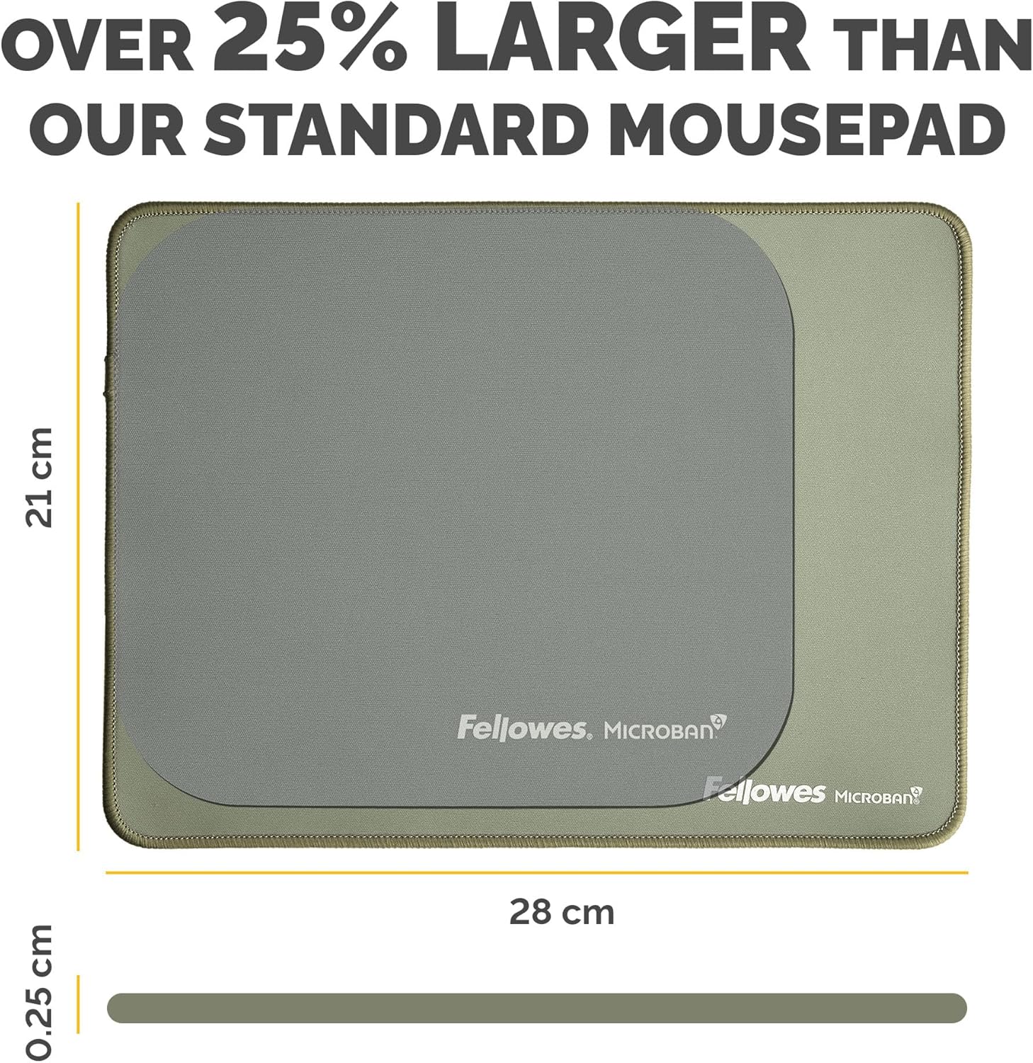 Fellowes Extra-Large Ergonomic Mousepad Sage – Non-Slip Rubber Base, Durable Stitched Edges, Microban Protection, Eco-Friendly, and Optimized for Optical & Laser Mice