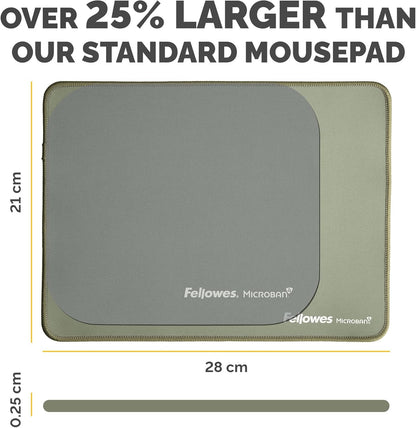 Fellowes Extra-Large Ergonomic Mousepad Sage – Non-Slip Rubber Base, Durable Stitched Edges, Microban Protection, Eco-Friendly, and Optimized for Optical & Laser Mice