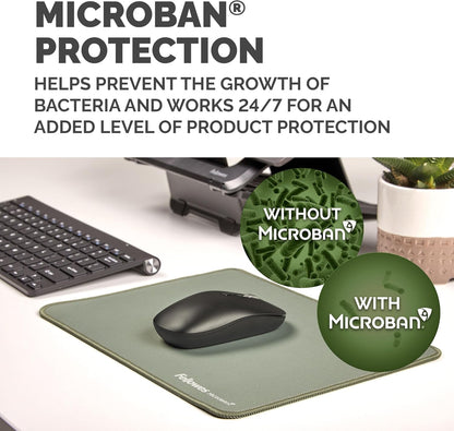 Fellowes Extra-Large Ergonomic Mousepad Sage – Non-Slip Rubber Base, Durable Stitched Edges, Microban Protection, Eco-Friendly, and Optimized for Optical & Laser Mice