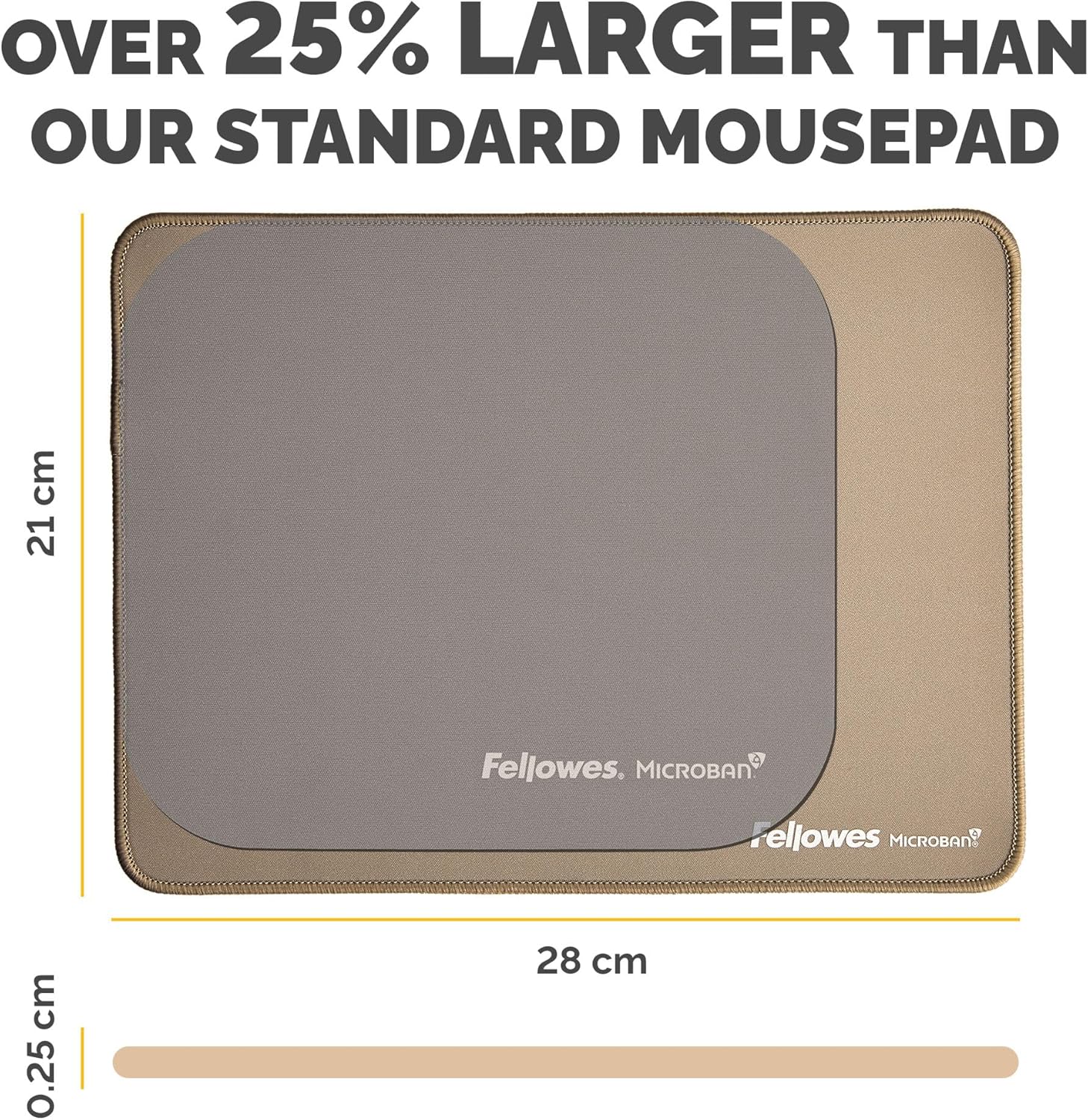 Fellowes Breyta Mousepad ergonomico extra-large Sabbia - Base in gomma antiscivolo, bordi cuciti resistenti, protezione Microban, ecologico e ottimizzato per mouse ottici e laser.