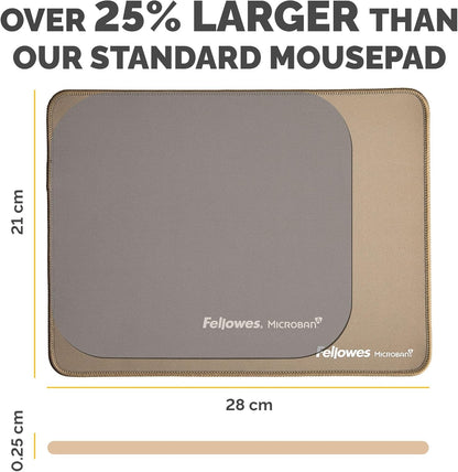 Fellowes Breyta Mousepad ergonomico extra-large Sabbia - Base in gomma antiscivolo, bordi cuciti resistenti, protezione Microban, ecologico e ottimizzato per mouse ottici e laser.