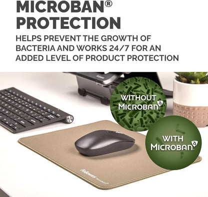 Fellowes Breyta Mousepad ergonomico extra-large Sabbia - Base in gomma antiscivolo, bordi cuciti resistenti, protezione Microban, ecologico e ottimizzato per mouse ottici e laser.