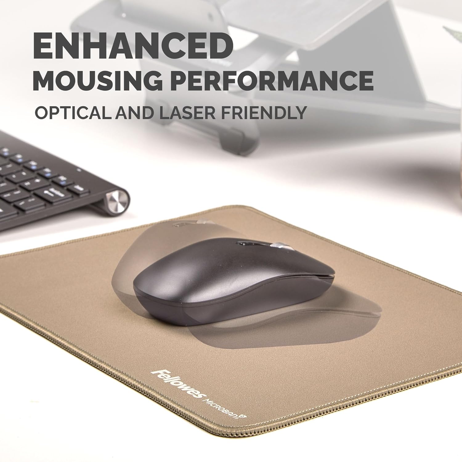 Fellowes Breyta Mousepad ergonomico extra-large Sabbia - Base in gomma antiscivolo, bordi cuciti resistenti, protezione Microban, ecologico e ottimizzato per mouse ottici e laser.