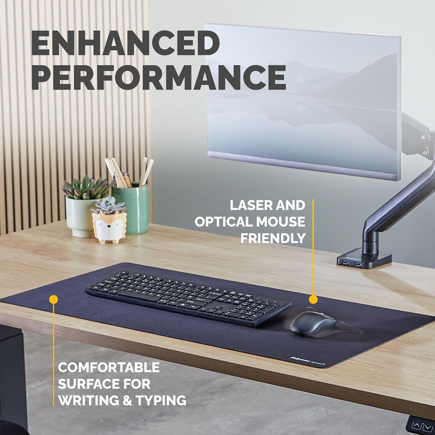 Fellowes Breyta Tapete de Escritorio Grande Negro, Base de Goma Antideslizante, Bordes Cosidos Resistentes, Protección Microban®, y Adecuado para Escribir, Teclear y Usar el Ratón