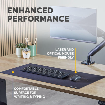 Fellowes Breyta Tapete de Escritorio Grande Negro, Base de Goma Antideslizante, Bordes Cosidos Resistentes, Protección Microban®, y Adecuado para Escribir, Teclear y Usar el Ratón