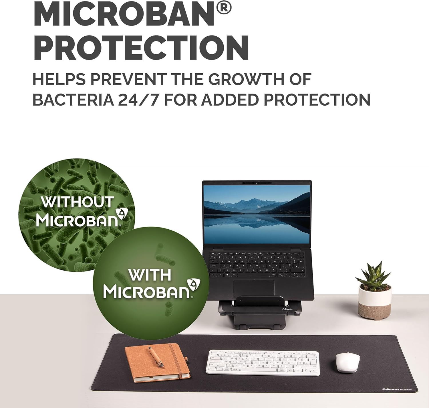 Fellowes Breyta Tapete de Escritorio Grande Negro, Base de Goma Antideslizante, Bordes Cosidos Resistentes, Protección Microban®, y Adecuado para Escribir, Teclear y Usar el Ratón