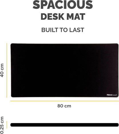 Fellowes Breyta Tapete de Escritorio Grande Negro, Base de Goma Antideslizante, Bordes Cosidos Resistentes, Protección Microban®, y Adecuado para Escribir, Teclear y Usar el Ratón