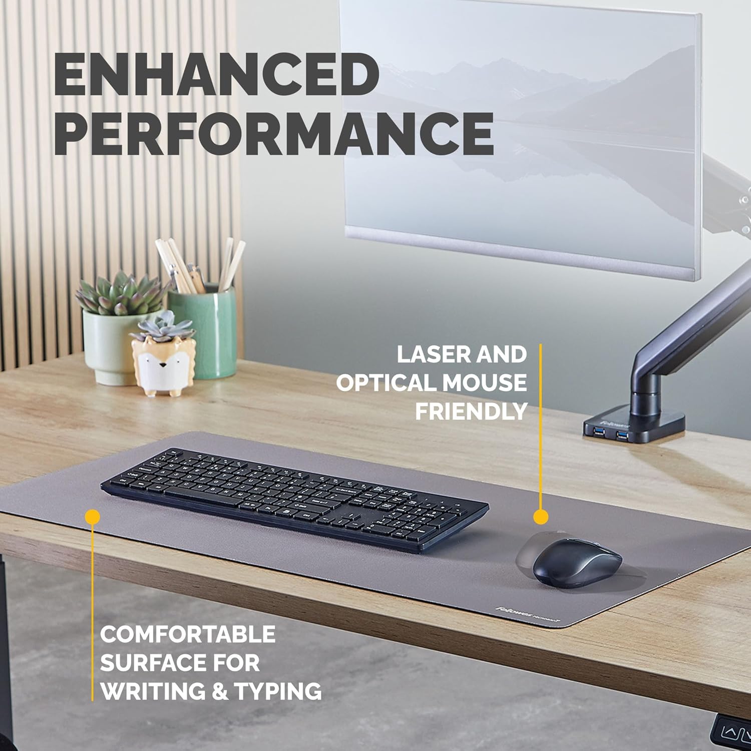 Fellowes Breyta Tappetino da scrivania grande Grigio - Base in gomma antiscivolo, bordi cuciti resistenti, protezione Microban, eco-compatibile, perfetto per scrivere, digitare e usare il mouse