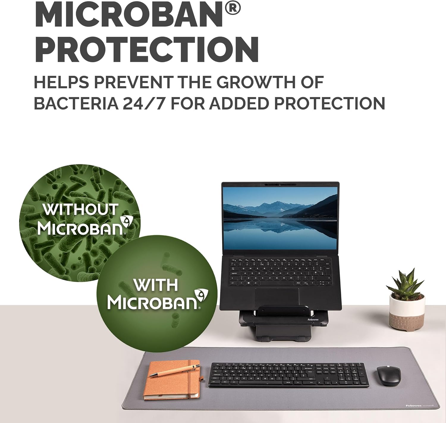 Fellowes Breyta Tappetino da scrivania grande Grigio - Base in gomma antiscivolo, bordi cuciti resistenti, protezione Microban, eco-compatibile, perfetto per scrivere, digitare e usare il mouse