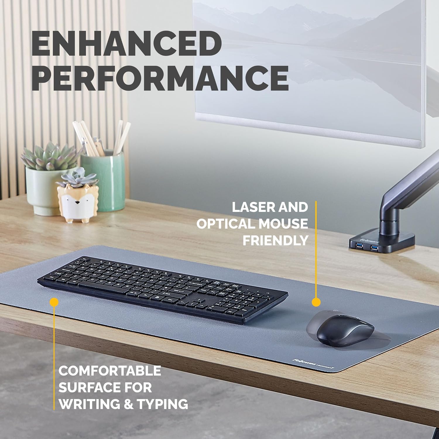 Fellowes Breyta Tapis de bureau sous main large – Bleu – Base antidérapante en caoutchouc, bords cousus résistants, protection Microban, idéal pour l’écriture, la saisie et l’utilisation de la souris