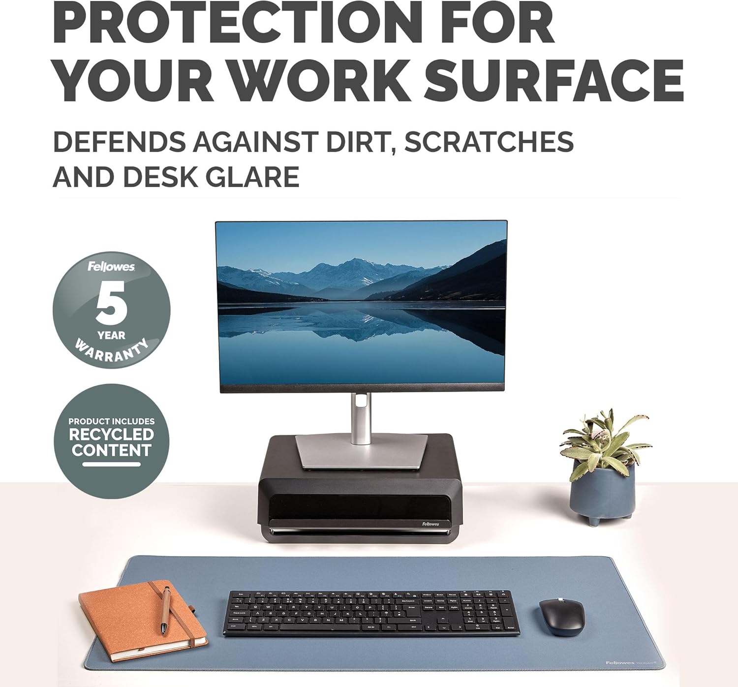 Fellowes Breyta Tapis de bureau sous main large – Bleu – Base antidérapante en caoutchouc, bords cousus résistants, protection Microban, idéal pour l’écriture, la saisie et l’utilisation de la souris