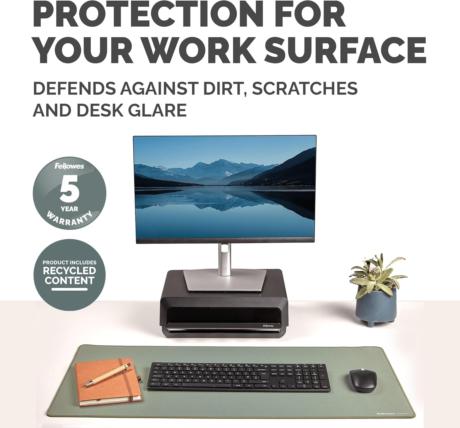 Fellowes Breyta Tappetino da scrivania grande Salvia - Base in gomma antiscivolo, bordi cuciti resistenti, protezione Microban, ecologico e perfetto per scrivere, digitare e utilizzare il mouse.