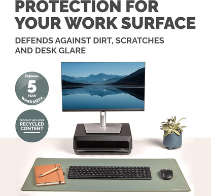 Fellowes Breyta Tappetino da scrivania grande Salvia - Base in gomma antiscivolo, bordi cuciti resistenti, protezione Microban, ecologico e perfetto per scrivere, digitare e utilizzare il mouse.
