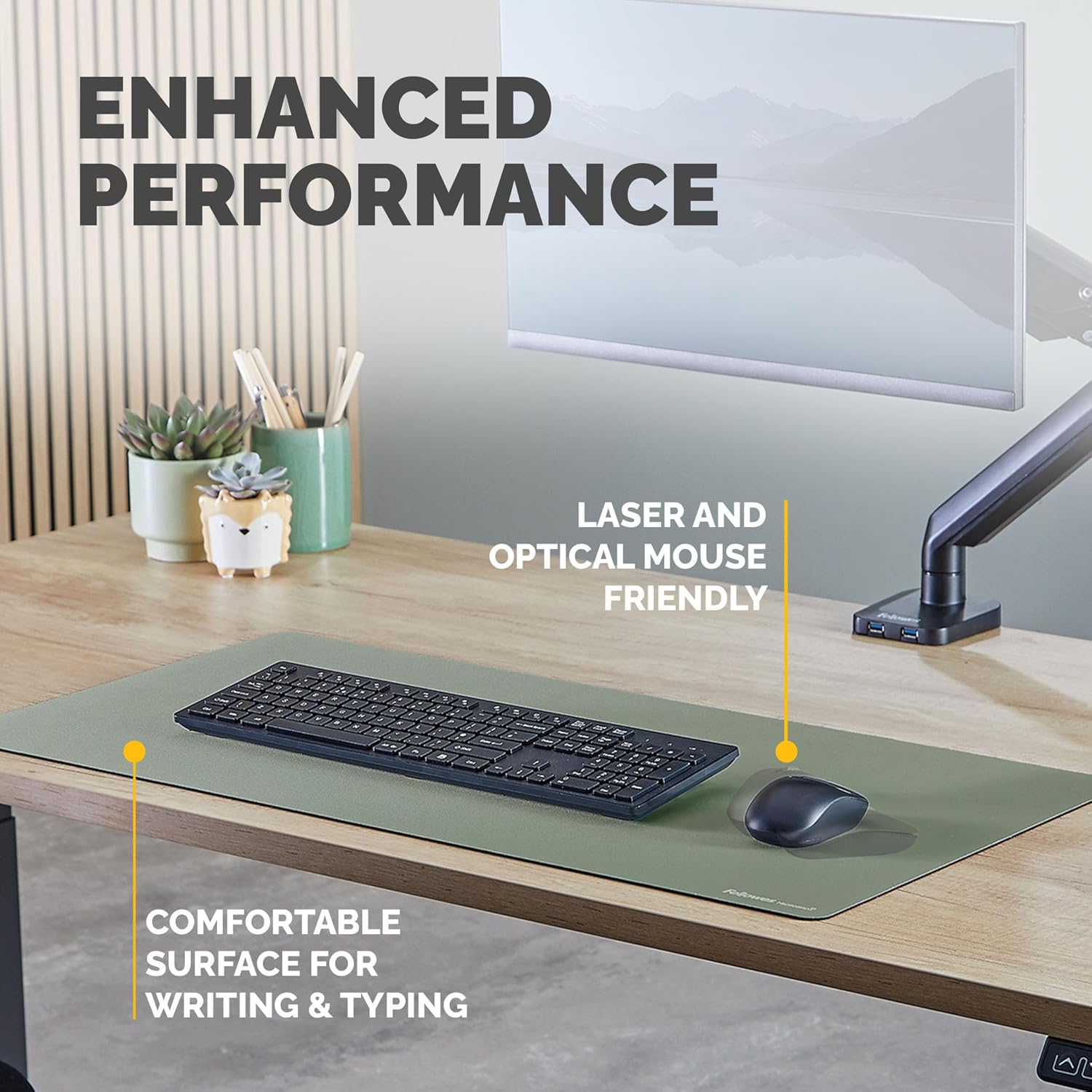 Fellowes Breyta Tappetino da scrivania grande Salvia - Base in gomma antiscivolo, bordi cuciti resistenti, protezione Microban, ecologico e perfetto per scrivere, digitare e utilizzare il mouse.