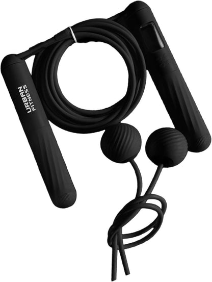 Urban Fitness Smart Skipping Rope with Digital LCD Screen Dual Hall Sensors Weighted Cordless Mode, Crossfit Jumping, Silicone Grip Adjustable 3m Cable