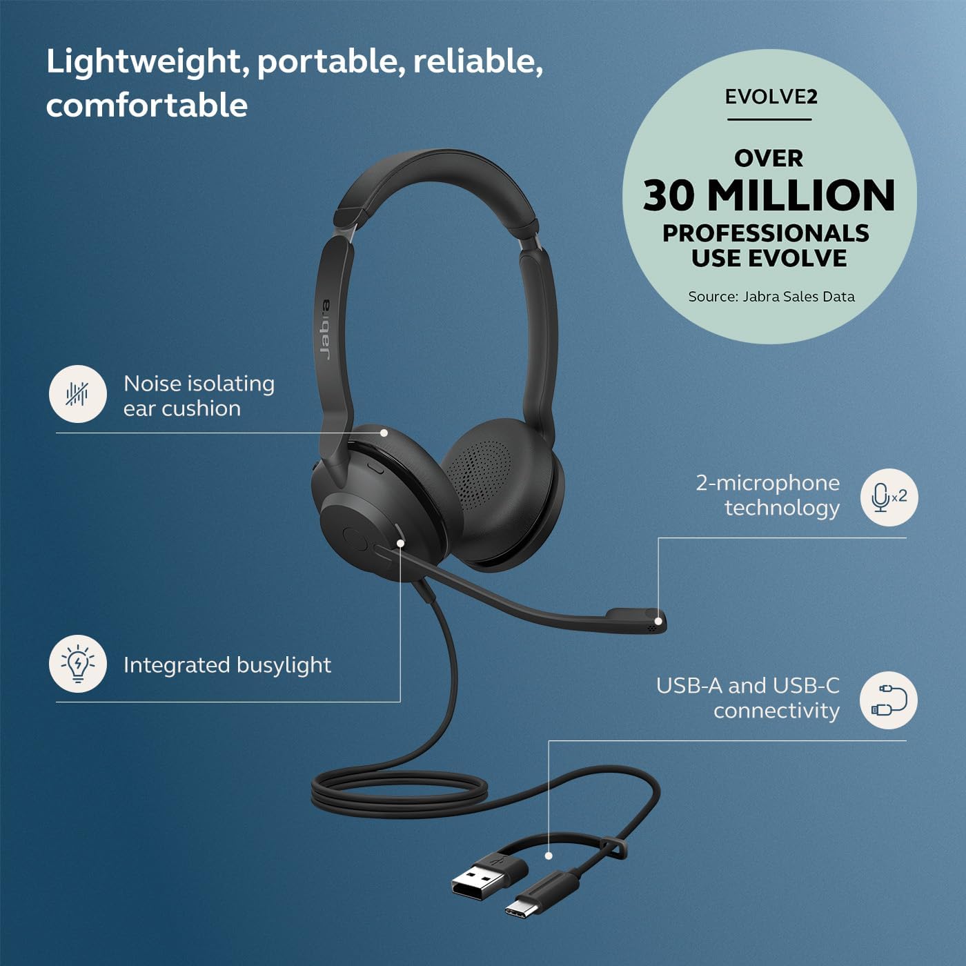 Jabra Evolve2 30 SE - USB-A/USB-C - corded dual headset certified for UC platforms