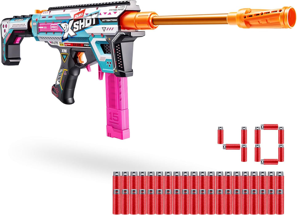 XSHOT Pro Motorized Piston Pump AEB with 40 Air Pocket Technology Half Darts by ZURU, Motorized Dart Blaster Outdoor Toy, Teens and Adults Aged 14+