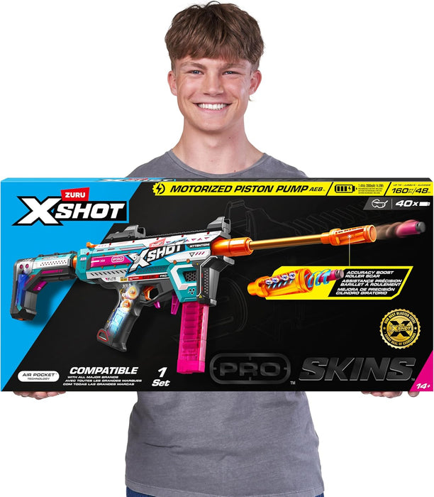 XSHOT Pro Motorized Piston Pump AEB with 40 Air Pocket Technology Half Darts by ZURU, Motorized Dart Blaster Outdoor Toy, Teens and Adults Aged 14+