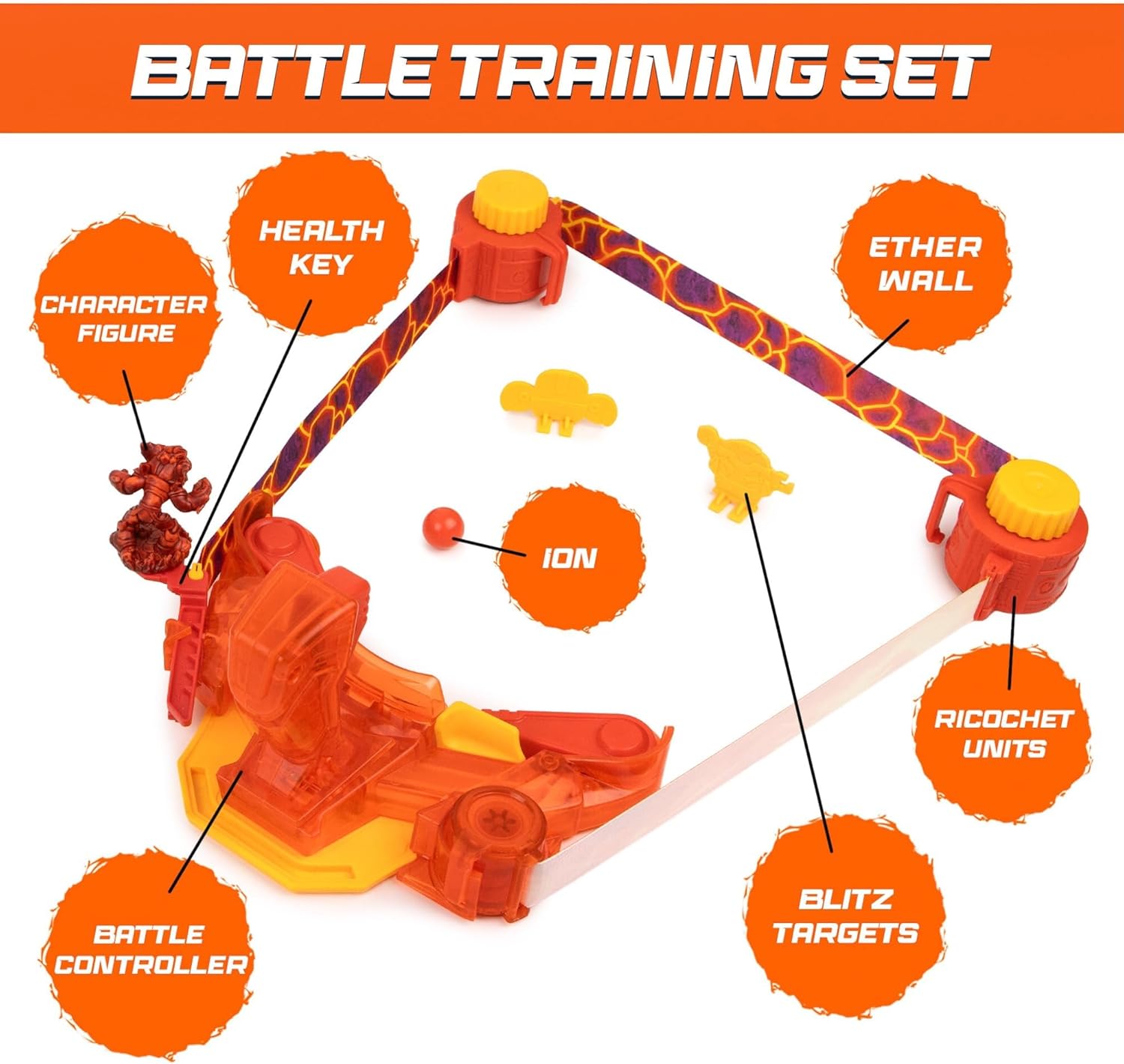 Doteki Battle Training Set – Heatoru Champion Practice Kit with Blitz Targets, Ricochet Units, Health Key, Dynamic Arena, Compatible with All Packs, Ages 8+, Red