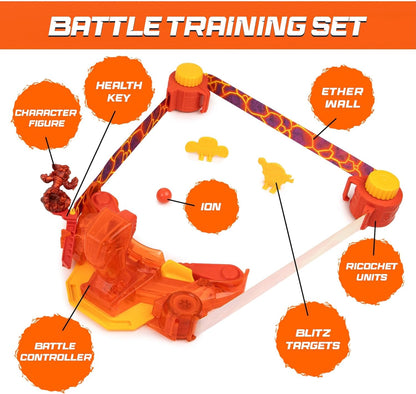 Doteki Battle Training Set – Heatoru Champion Practice Kit with Blitz Targets, Ricochet Units, Health Key, Dynamic Arena, Compatible with All Packs, Ages 8+, Red