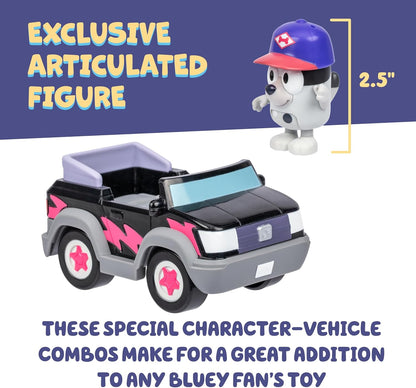 Bluey Hit The Road And Her Friends In This Cute Little Vehicle! Ride Along In Pizza Girls Car with Muffin, This Vehicle Fits One 2.5" (6cm) Articulated Muffin Figure Inside