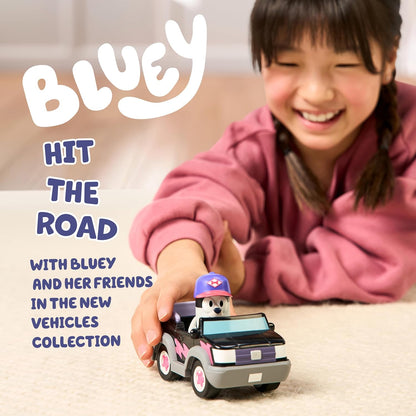 Bluey Hit The Road And Her Friends In This Cute Little Vehicle! Ride Along In Pizza Girls Car with Muffin, This Vehicle Fits One 2.5" (6cm) Articulated Muffin Figure Inside