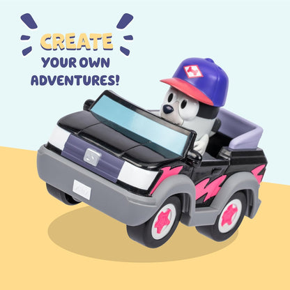 Bluey Hit The Road And Her Friends In This Cute Little Vehicle! Ride Along In Pizza Girls Car with Muffin, This Vehicle Fits One 2.5" (6cm) Articulated Muffin Figure Inside